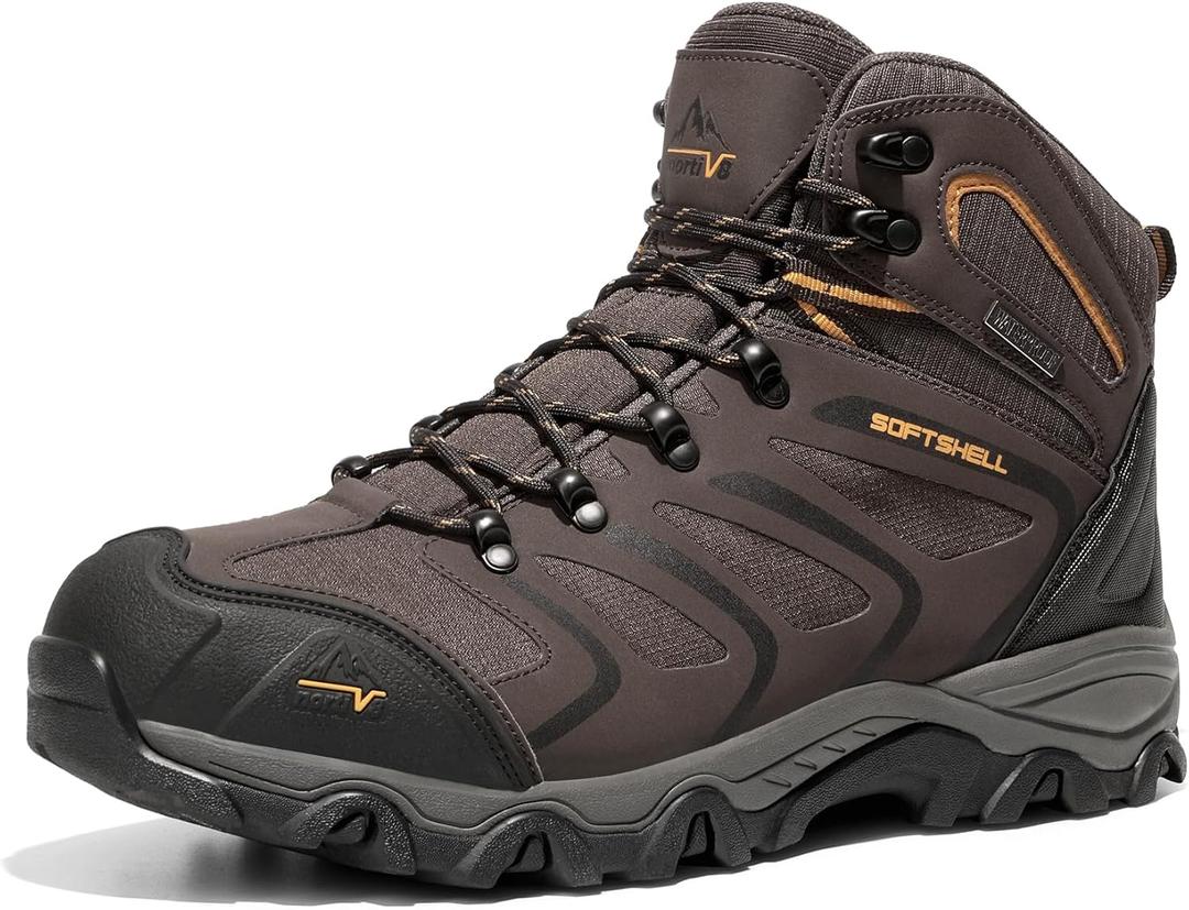 NORTIV 8 Men's Ankle High Waterproof Hiking Boots Outdoor Lightweight Shoes Trekking Trails Armadillo (12 Wide, Brown/Black/Tan)