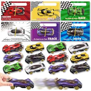 OCHIDO Valentines Day Cards for Kids with Die-Cast Racing Cars, 24 Packs Valentines Day Gifts for Kids Classroom Exchange, School Class Prizes, Valentines Party Favors for Boys and Girls