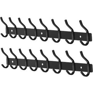 Wall Hooks Heavy Duty, 23 Inch Coat Rack Wall Mount with 8 Hooks, Black Wall Hooks for Entryway, Bathroom - for Hanging Backpack, Bag, Coat, Purse, Hat, Towel, Clothes,2 Packs