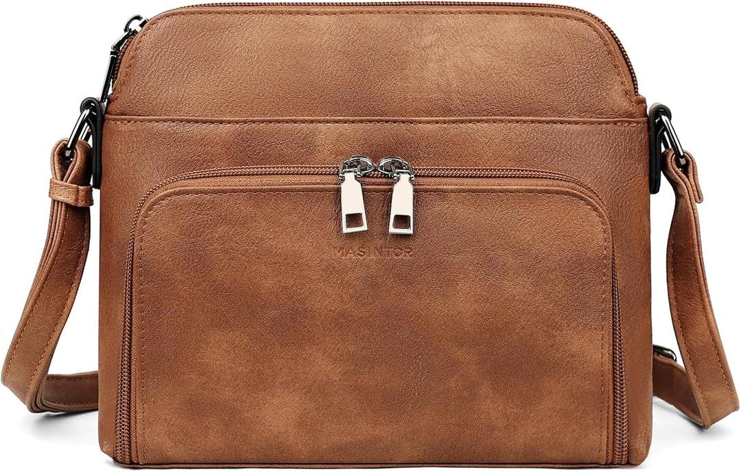 MASINTOR Crossbody Purse Bags for Women, Multi-Pocket Soft Leather Shoulder Purse with Tassel, Lightweight Travel Handbag (Mocha Brown)