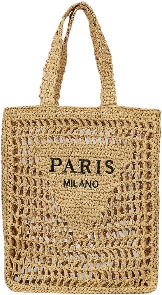 Straw Mesh Crochet Tote Bag for Women - Beach Bag with Woven Design (Khaki)