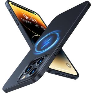 TORRAS Magnetic Slim Fit Designed for iPhone 14 Pro Case, Ultra Thin Strong Magnetic Velvety Touch AntiScratch Compatible with MagSafe Cover Phone Case for iPhone 14 Pro, Space Black
