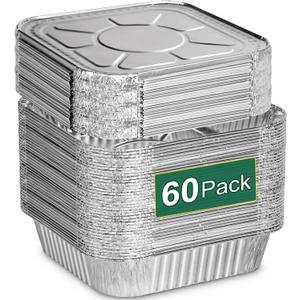 8x8 Aluminum Pans with Lids - 60 Pack Square Disposable Aluminum Foil Baking with Covers - Disposable Baking Pans for Air Fryer, Oven, Cooking