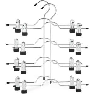 TOPIA HANGER 4 Tier Metal Skirt Hangers for Women, Pants Hanger Space Saving with Adjustable Clips, Gain 70% More Space, Non Slip Grip for Slacks, Trousers, Shorts, Jeans, Towels, Black, 2-Pack, CT20B