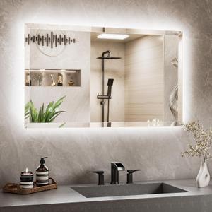 TETOTE Backlit Bathroom Mirror 40 x 24, Frameless LED Mirror for Bathroom, Tempered Glass, 3 Colors Lights, Defogging, Adjustable Brightness, Memory Function, Light Up Bathroom Mirrors for Over Sink