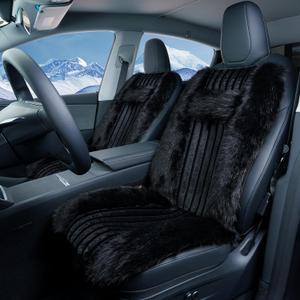 Winter Plush Car Seat Cushion, Full Back Wrap Around Thickened Soft Warm Car Seat Cover, Fuzzy Fluffy Automotive Seat Protector Pad for Cold Weather, Compatible with Most Cars Sedans SUVs Trucks