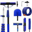 30FT Reach Solar Panel Cleaning Brush Kit with 5-24FT Telescoping Pole, 40FT Hose, 20" Water Fed Brush, Soap Dispenser, Cobweb Duster, Squeegee & High Ceiling Duster for Roof, RV, Gutter, Boat, Deck