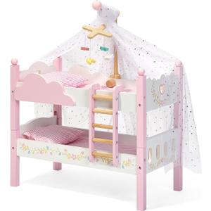 OOOK 2-in-1 Baby Doll Bunk Bed for 18 Inch Doll with Tulle, Bedding, Ladder