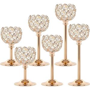 Gold Crystal Candle Holders Candlestick Holders - 2 Sets Tall Bling Bowl Candelabra Centerpieces for Dining Table, Wedding, Party & Fireplace Mantel Decor,6Pcs
