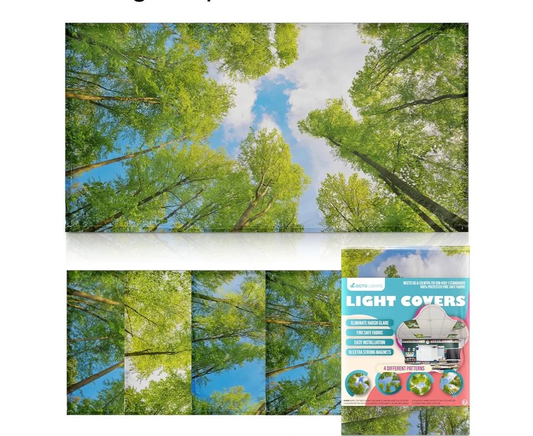 Magnetic Tree Cover for Fluorescent Or LED Fixture - Fluorescent Light Covers for Ceiling Lights - Must Haves for Teacher Supplies - Classroom, Home, Office Decor - Shades Overhead Lighting