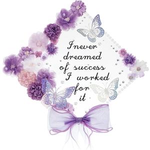 35 Pcs DIY Graduation Cap Decorations Accessory Kit, 3D Artificial Flowers, Butterfly & Alphabet Letter Stickers, Pearl Stickers, Bowknot for Grad Hats Decor(Purple)