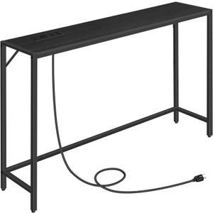 Console Table, Narrow Sofa Table, 43.3 Entrance Table with Power Station, Behind Couch Table, Simple Style, for Living Room, Hallway, Entryway, Foyer, Black CTHB112E01