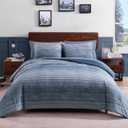 AMBERSPACE Twin XL Comforter Set Striped, Lake Blue Bedding Set 5 Pieces for Boys Girls Teen, All Season Bed in a Bag for Dorm with Sheets, Pillowcase & Sham