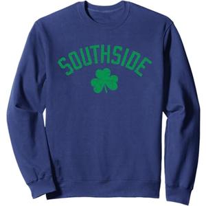 Southside Chicago Irish Shamrock Distressed Green Print Sweatshirt, (Navy,small)