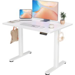 YDN Electric Standing Desk Adjustable Height, 40 x 24 Inches Stand up Desk with Cable Management, Home Office Desks with Splice Board & White Frame, White Top