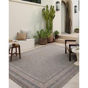 Loloi Amber Lewis Topanga Collection TOP-05 Natural/Teal 9'-2" x 12'-0" Indoor/Outdoor Area Rug