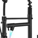 BESy 20 Inch Black Kitchen Faucet with Pull Down Sprayer, Dual Morden Commercial Rv Single Handle Single Hole Double Spout LED Spring Kitchen Sink Faucet with Pot Filler, Matte Black