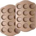 2 Pack Nonstick Muffin Pan Set, 12-Cup Heavy Duty Cupcake Baking Pan with Handles - PFOA-Free Muffin Tin, Rust Proof & Warp Resistant, Oven Safe 430F (Gold)
