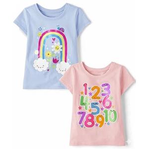 The Children's Place,And Toddler Girls Short Sleeve Graphic T-shirt 2-pack,Baby-Girls,Alaphabet/Numbers/Over the Rainbow,12-18 Months