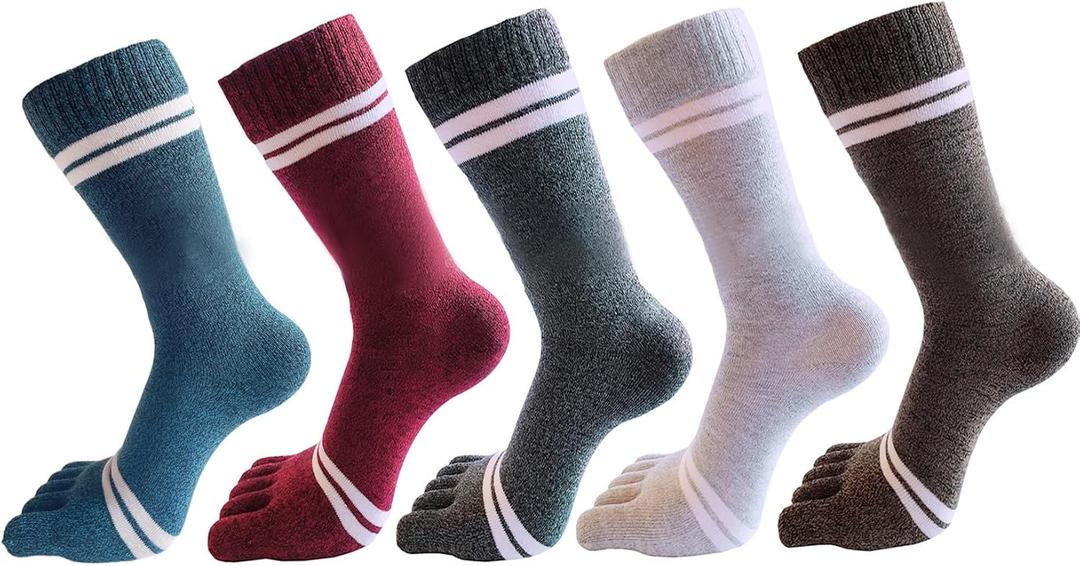 Toe Socks Cotton Crew Five Finger Socks Running Athletic for Men Women 5 Pack (Gray)