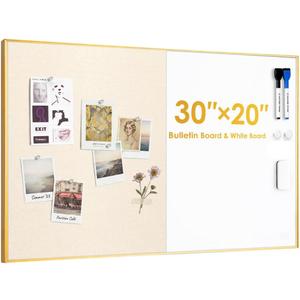 ARCOBIS Dry Erase Cork Board Combo
30"X20" Whiteboard with Linen for Wall, Magnetic Dry Erase Bulletin Board, Vision Board for Home, Office, School, Off White