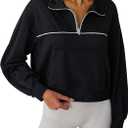 Avanova Women Half Zip Pullover Collared V Neck Pockets Long Sleeve Sweatshirts Black 3X-Large (Black, XXXL)