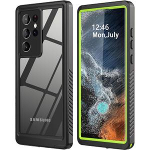 for Samsung Galaxy S22 Ultra Case Waterproof Built-in Screen Protector [Full Body Shockproof][12 FT Military Shockproof] Dustproof Underwater Phone Case for Galaxy S22 Ultra 5G 6.8''(Green)