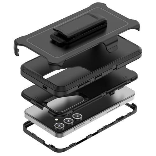 TMIDVFV Compatible with Samsung Galaxy S25/S24 Case, with Belt Clip Holster Heavy Duty Rugged Shockproof Full Body Protection Kickstand Cover for Samsung Galaxy S25/S24 Phone (Black)