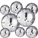 Haull 8 Pcs Large Disco Ball Set Silver Mirror Disco Reflective Ball with Hanging Ring Party Ornament Decoration for Stage Club Ballroom Dance Hall Wedding Prom Props(3'', 4'', 6'')