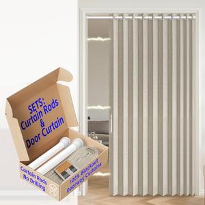 AJAZZ 100% Blackout Accordion Door Curtain Invisible Magnetic Door Curtain for Bedroom Living Room Doorway Curtains Sets Included Rod, 1Pack, W55 x L80 Inch, Cream White