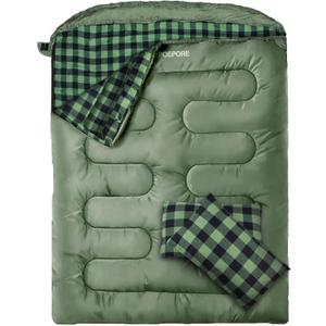 Double Sleeping Bag Flannel for Adults with 2 Pillows 2 Person Sleeping Bags Camping XXL Queen Size Two Person Sleeping Bag for Cold Weather (OLIVE)