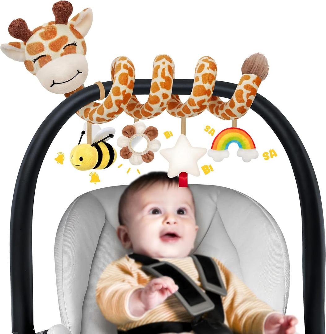 Stuffed Spiral Car Seat Baby Toys 6-12 Months, Infant Giraffe Sensory Toys Hanging Stroller Accessories, Newborn Shower Gifts for Baby Boys Girls Essentials | Cute Colorful Giraffe