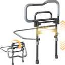 Bed Rails for Elderly Adults Safety, Foldable Bed Assist Rails for Seniors with Sensor Light & Storage Pocket, Adjustable Height, 180 One-Hand Folding Bed Side Rails Fit King Queen Full Twin