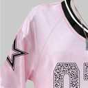 RoseSeek Girl's Jersey Y2K Oversized Graphic Number Print Tops V Neck Short Sleeve T Shirt Hip Pop Tee Streetwear (Pink, S)