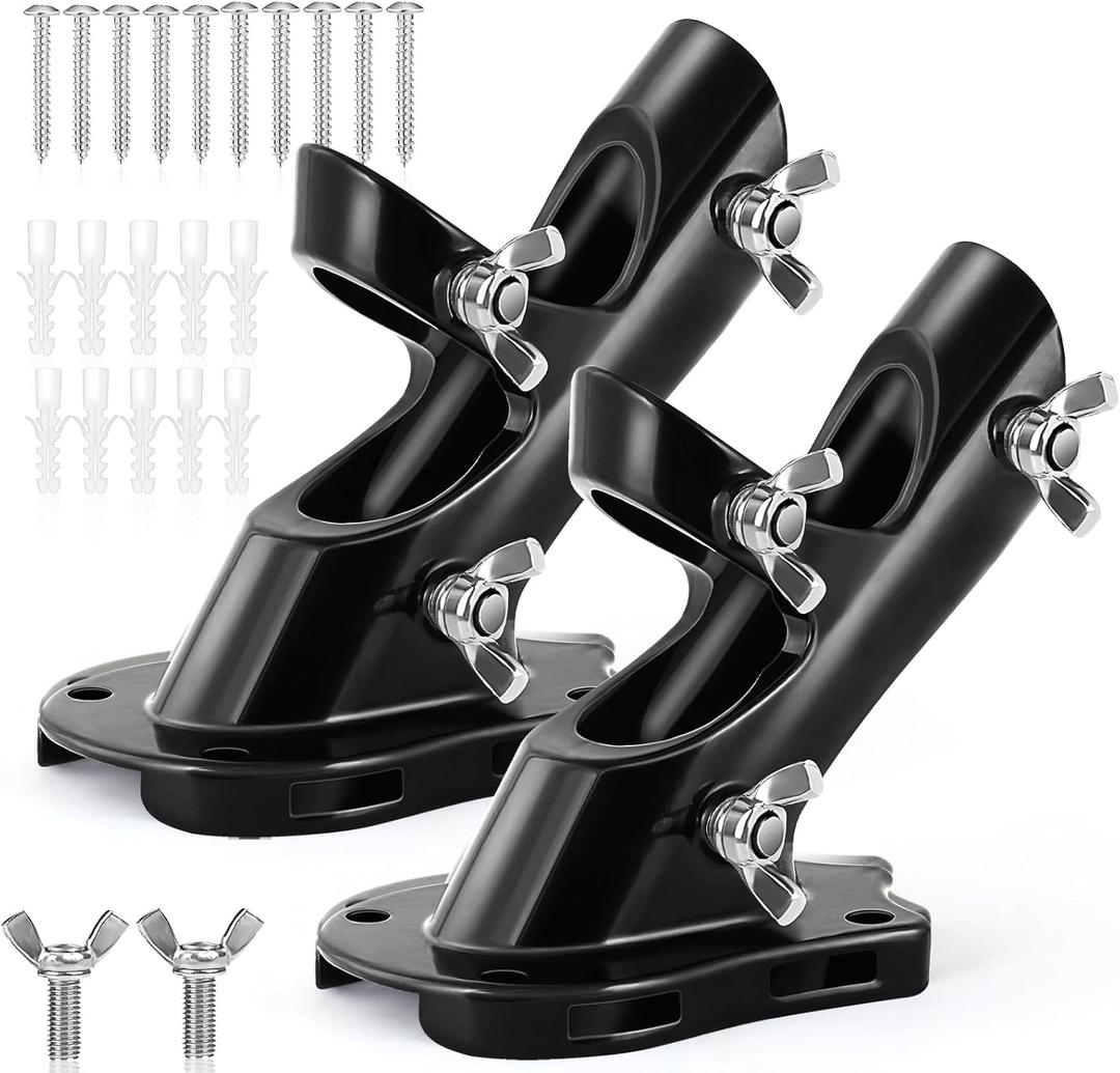 Flag Pole Holder, Anovo Flag Pole Brackets Mount Outside House Heavy-Duty Aluminum Metal Rust Proof Bracket 1" Inner Diameter 2 Positions with Hardwares for Outdoor Wall Mounting Porch(Black-2 Pack)