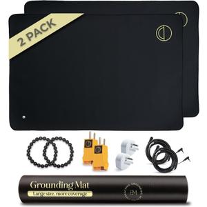 Earth and Moon Grounding Mat for Desk, Reduce Fatigue & Stress, Supports Energy & Wellness, Grounding Pad for Bed, Office, Living Room, Works Well w/Sheets, Blanket, w/ 15 Foot Cord, 35x24in, 2 Pack