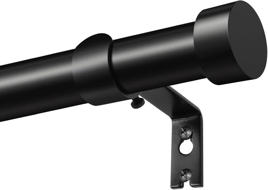 KAMANINA Black Curtain Rod 32 to 144 Inch (2.6-12 Feet), 1 Inch Heavy Duty Curtain Rods for Windows, Modern Adjustable Drapery Rods with End Cap (32"-144")