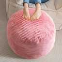 HIGOGOGO Round Stuffed Pouf Ottoman, Corduroy Poufs with Foam Chunk Filling, Furry and Fluffy Pouf Foot Stool Storage Ottoman, 20 X 15 Floor Poufs Foot Rest for Living Room, Pink (20 inch)