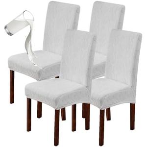 Genina 100% Waterproof Dining Room Chair Covers Set of 4 Stretch Kitchen Chair Covers Parsons Chair Slipcovers for Dining Room Chair Protector Cover, Removable, Washable (Leaf Pattern-Cream)