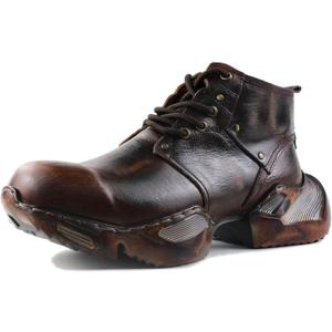 OSSTONE Vintage Fashion Sneakers for Men lace-up Leather Retro Moto Chukka Boots Casual Shoes OS-5008-S-1-US-R