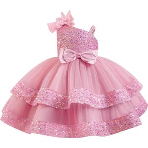 IBTOM CASTLE Girls Birthday Dress Sequin Tiered Tulle Tutu Party Flower Girl Wedding Toddler Pageant Formal Prom Gown (4-5T, Dusty Pink)