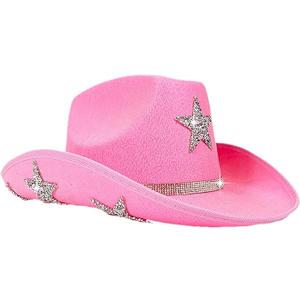 Womens Cowboy Hat Rhinestone Star Cowgirl Cap Wide Brim Diamond Western Hat Wedding Costume Party Accessories 57