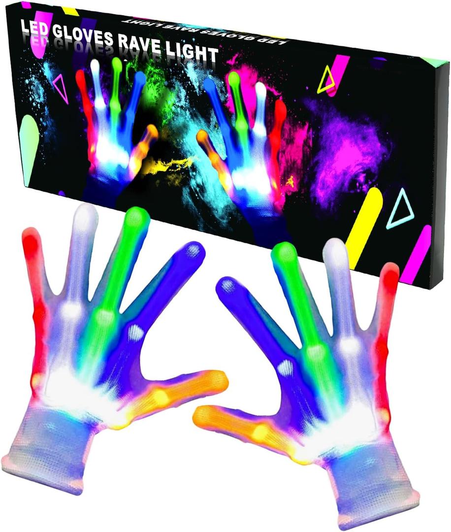 Kids Toys LED Gloves Toys Gifts for Age 5-7 8-12 Years Old Boys Girls Kids Stocking Stuffers Halloween Costumes Light Up Gloves Ideal Gifts for Christmas Birthday Parties (Medium)