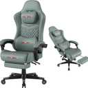 Gaming Chair,Ergonomic Computer Gaming Chair,400lb Load-Bearing,Retractable Footrest/Waist Support/Ergonomic Backrest[Spring + 4D Sponge] (Green)