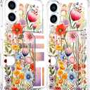 Compatible with iPhone 17 Case Card Holder for Women Cute Design,Wallet Phone Cases Transparent Cool Kawaii Protective (Clear Flowers Lily Girly Florals)