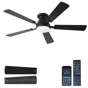 Ayaoty 54 inch Ceiling Fans with Lights and Remote, Low Profile Ceiling Fan with Light, Flush Mount, Reversible, 3CCT, Dimmable, Noiseless, Black Ceiling Fan for Bedroom, Indoor/Outdoor Use (Ceiling Fan Light Broken)