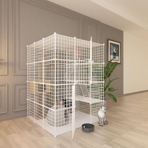 Indoor Cat Cage Enclosure DIY, Cat Playpen Catio Thick Metal Wire Kennels for 1-3 Cats Kitten Cage Detachable Patio Cat Crate (White, 41" L x 41" W x 55" H)