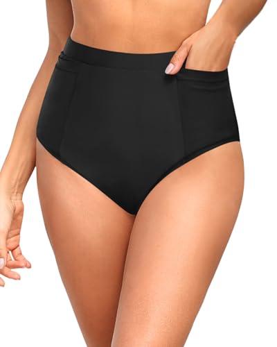 Tempt Me Women High Waisted Bikini Bottoms - Tummy Control Bathing Suit Swim Bottoms with Pockets 2025 Black S Tempt Me Women High Waisted Bikini Bottoms - Tummy Control Bathing Suit Swim Bottoms with Pockets 2025 Black S