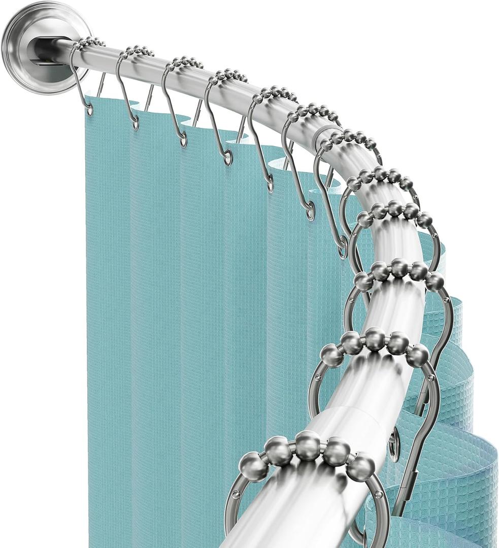 Zenna Home Curved Shower Curtain Rod, No Drill, 50-72 Inch Adjustable Tension Shower Rod for Bathroom, Rustproof, Non-Slip, Adds Room in Shower, Satin Nickel