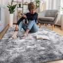 EVOIONOS Area Rug for Bedroom Living Room, Machine Washable 4x6 Fluffy Shag Rug, Soft Plush Non Slip Carpet for Indoor Floor Bedside Nursery Kids Room, Dorm, Home Decor Aesthetic, Tie-Dye Light Grey